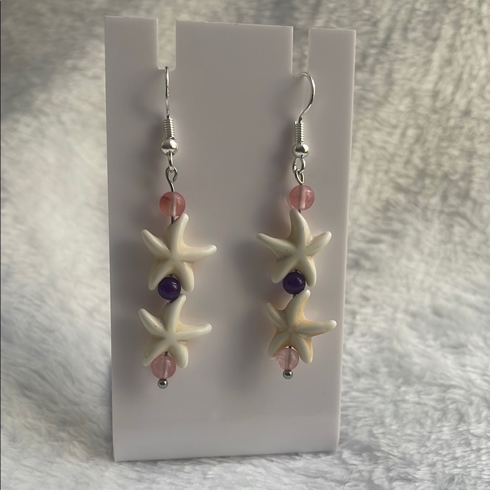 Pink and Purple Cascading Earrings with Star Fish Elements